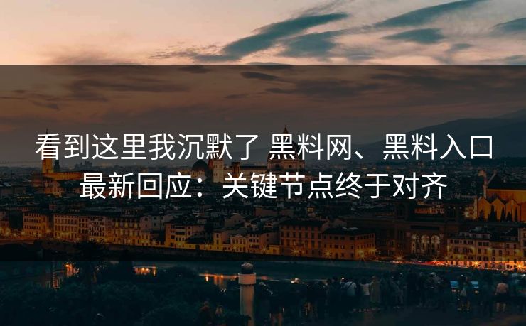 看到这里我沉默了 黑料网、黑料入口最新回应：关键节点终于对齐