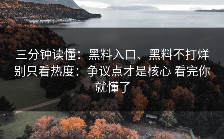 三分钟读懂：黑料入口、黑料不打烊别只看热度：争议点才是核心 看完你就懂了