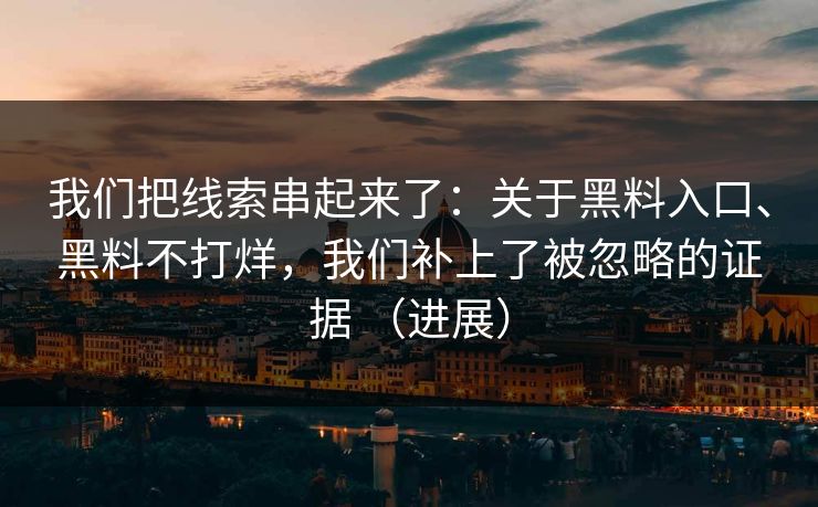 我们把线索串起来了：关于黑料入口、黑料不打烊，我们补上了被忽略的证据 （进展）