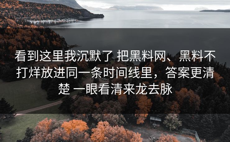 看到这里我沉默了 把黑料网、黑料不打烊放进同一条时间线里，答案更清楚 一眼看清来龙去脉