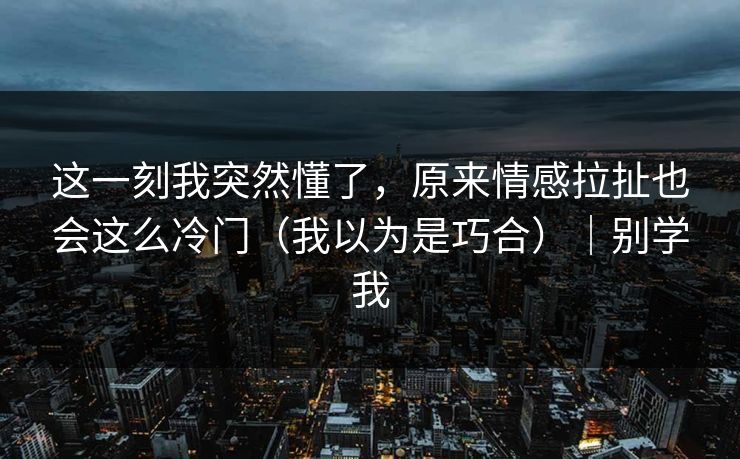 这一刻我突然懂了，原来情感拉扯也会这么冷门（我以为是巧合）｜别学我